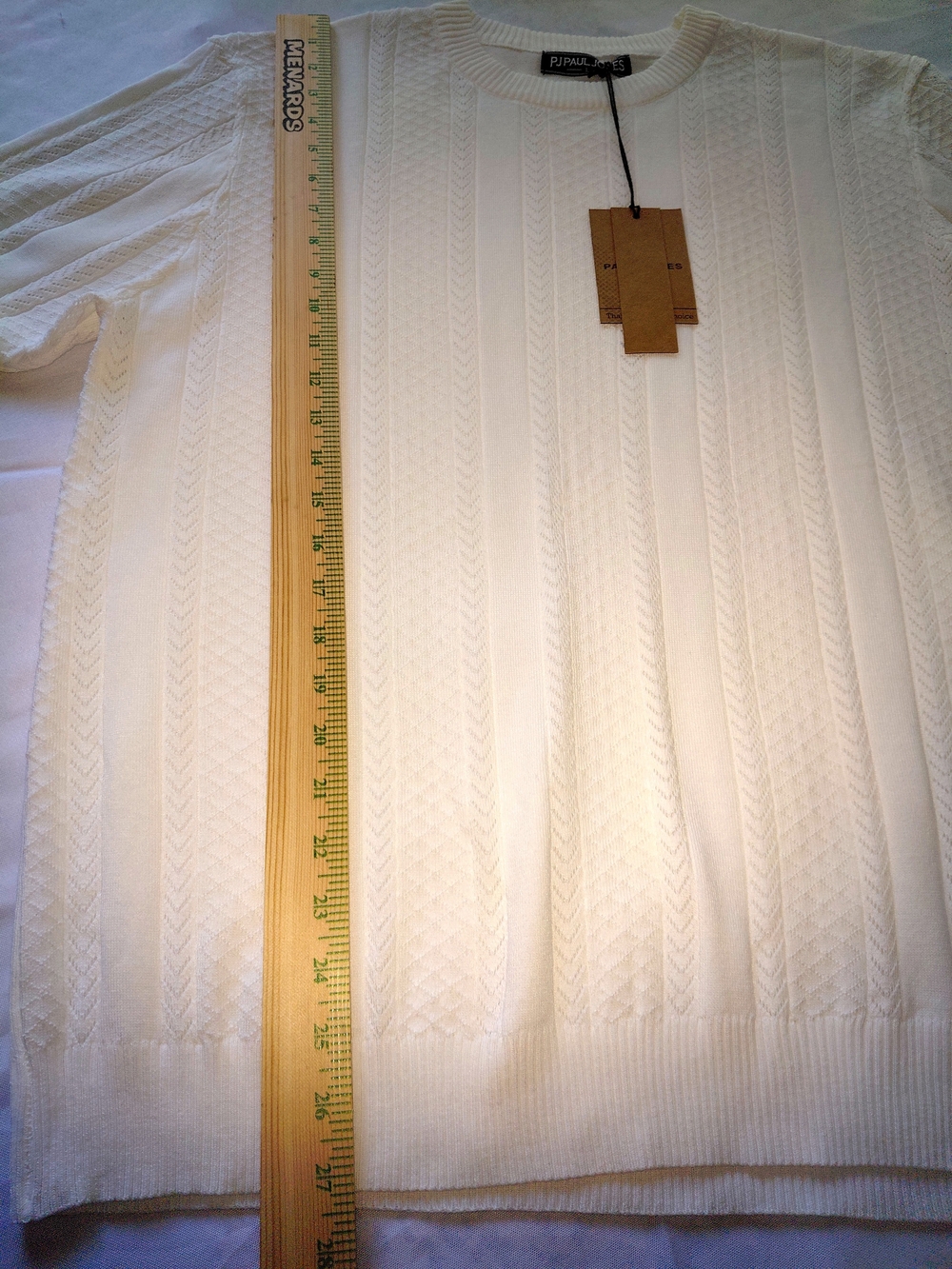NWT Sz L PJ Paul Jones Textured Cable Knit CrewNeck CREAM Sweater Lightweight - Picture 8 of 12